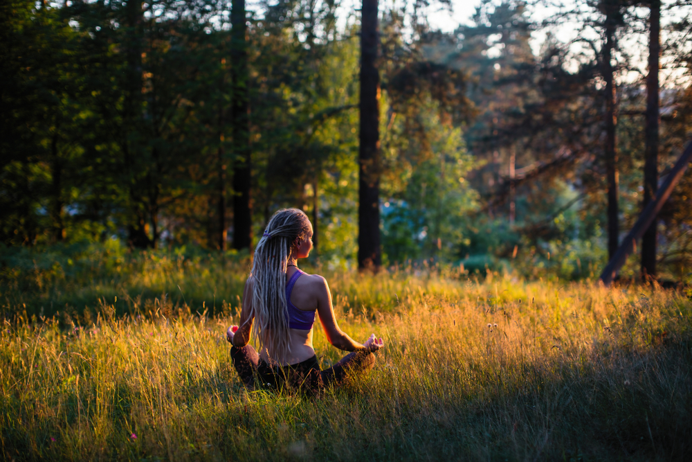Person practicing mindful stretching in a calm morning environment surrounded by natural light